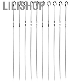 Lilishop 10Pcs Barbecue Skewers Stainless Steel Flat Skewer Reusable Grilling