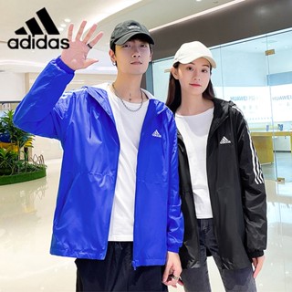 เสื้อกันลม มีฮู้ด ปักลายโลโก้ Adidas ของแท้ สําหรับเล่นกีฬากลางแจ้ง