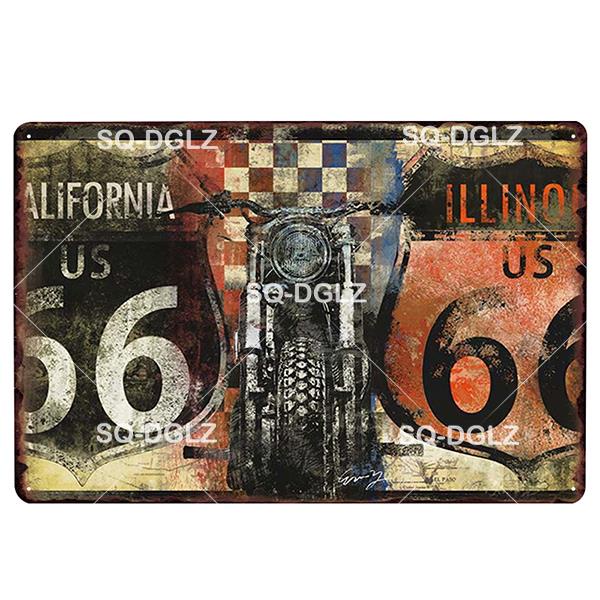 Route 66 Vintage ป้ายโลหะดีบุกโล่ Retro Garage Wall Decor สําหรับบาร์ตกแต่ง Club Man Cave สถานีแก๊ส