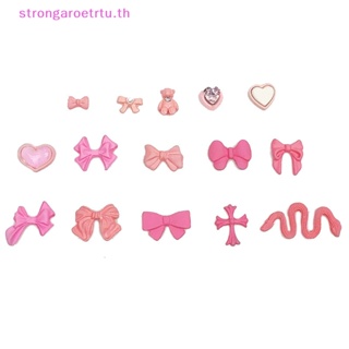 Strongaroetrtu อุปกรณ์ตกแต่งเล็บ โบว์ อัลลอย สีชมพูครีม 3D สําหรับตกแต่งเล็บ DIY 10 ชิ้น ต่อชุด