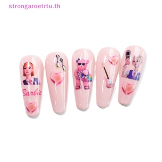 Strongaroetrtu สติกเกอร์ ลายการ์ตูนบาร์บี้ 3D สีชมพู ไล่โทนสี สําหรับตกแต่งเล็บ Diy