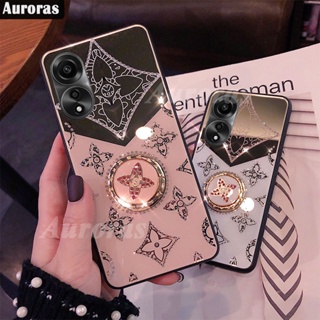 เคสโทรศัพท์มือถือ แบบกระจก พร้อมแหวนขาตั้ง และสายคล้อง หรูหรา สําหรับ OPPO A58 4G A78 A98 5G A58 4G