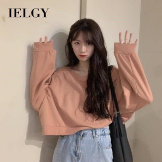 Ielgy เสื้อกันหนาว คอกลม แขนยาว ทรงหลวม สีพื้น เข้ากับทุกการแต่งกาย สไตล์เกาหลี สําหรับผู้หญิง