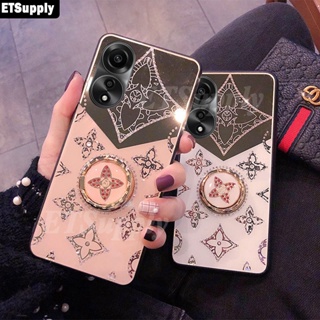 เคสโทรศัพท์มือถือกระจก ลายใบโคลเวอร์สี่แฉก พร้อมแหวนขาตั้ง หรูหรา สําหรับ OPPO A78 A98 A58 A58 4G A78 A98 5G