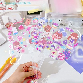 Strongaroetrtr พัดสติกเกอร์ใส ลายการ์ตูนอนิเมะ Kawaii น่ารัก แฮนด์เมด DIY สําหรับเด็ก 1 ชุด