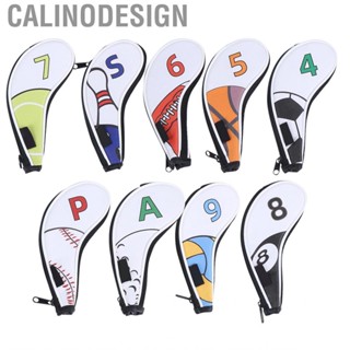 Calinodesign 9Pcs Golf Iron Head Covers Cover Sleeve Digital Zipper Sport Pattern Protective PU