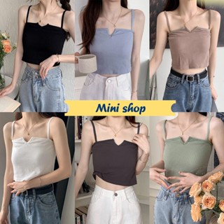 Mini shop🌸พร้อมส่ง🌸 (FY8821) เสื้อสายเดี่ยวไหมพรม ผ้าร่องมีฟองน้ำ มีหลายสี