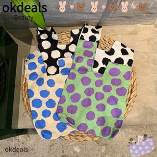 Okdeals กระเป๋าถือ กระเป๋าสะพายไหล่ ผ้าฝ้ายถัก ทรงกลม ลายจุด ขนาดมินิ สไตล์สร้างสรรค์ เหมาะกับการพกพาชอปปิ้ง