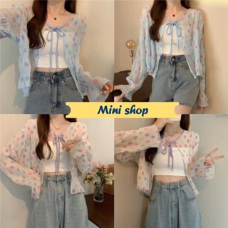 Mini shop🌸พร้อมส่ง🌸 (Y1203) (เสื้อคลุมไหมพรม) ผ้าซีทรู ดีเทลลายจุด -C