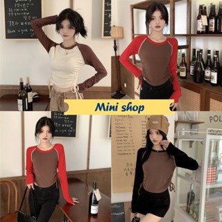 Mini shop🌸พร้อมส่ง🌸 (Y2611) เสื้อไหมพรมแขนยาว คอกลม ดีเทลผูกเชือกด้านข้าง -C