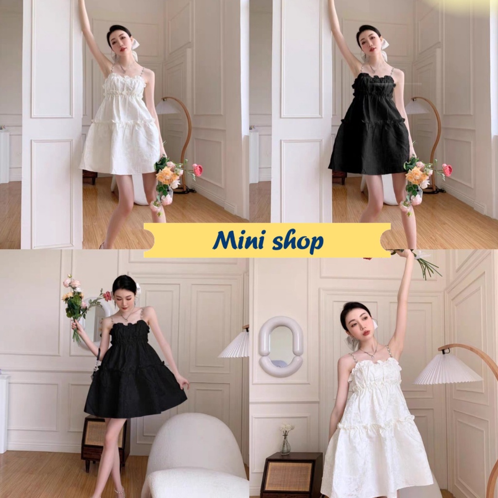 Mini shop🌸พร้อมส่ง🌸 (60145) มินิเดรสทรงเจ้าหญิง ผ้าไหมพรมลายลูกไม้ -C