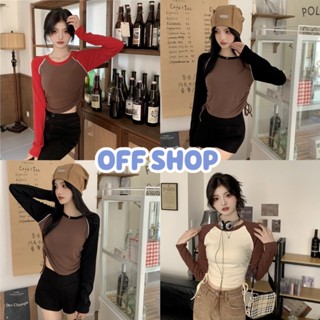 OFF SHOP พร้อมส่ง (OFF-Y2611) เสื้อไหมพรมแขนยาว ดีเทลผูกเชือกด้านข้าง สีทูโทน -C