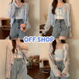 OFF SHOP พร้อมส่ง (OFF-Y1203) (ขายเสื้อคลุม)ลายจุดแฟชั่น ผ้าซีทรูบางเบา -C