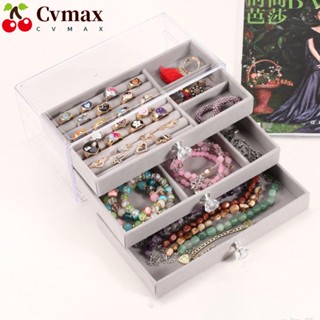 Cvmax กล่องเก็บต่างหู สีพื้น พร้อมฝาปิด กล่องเครื่องประดับลิ้นชัก สร้อยข้อมือ สามชั้น ถาดเครื่องประดับ