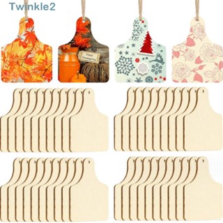Twinkle ป้ายแท็กหูวัว แบบไม้ ขนาด 2.5x2 นิ้ว พร้อมเชือก สําหรับแขวนตกแต่งคริสต์มาส 40 ชิ้น