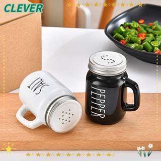 Clever ขวดแก้วใส่เครื่องปรุงรส พริกไทย เกลือ ขนาด 3.35 นิ้ว สีดํา ขาว สําหรับห้องครัว 2 ชิ้น