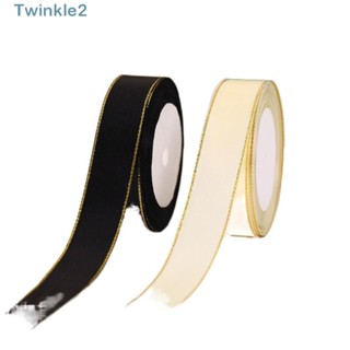 Twinkle ริบบิ้นผ้าซาติน ขอบทอง 48 หลา 2 สี สีดํา สีขาว 1 นิ้ว สําหรับตกแต่งบ้าน