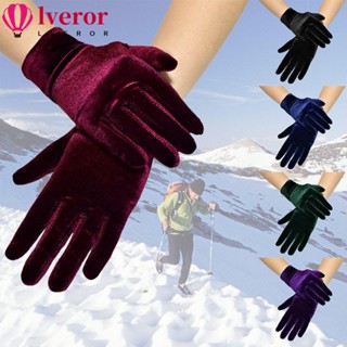 Lveror ถุงมือกํามะหยี่ แบบเต็มนิ้ว สีพื้น ฮาโลวีน สําหรับผู้หญิง