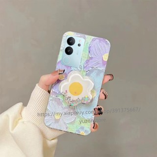 Phone Case VIVO V29 Pro V29e 5G 4G เคสโทรศัพท์มือถือ แบบนิ่ม ลายภาพวาดสีน้ํามัน รูปกราฟฟิตี้ ดอกไม้ พร้อมขาตั้ง สําหรับ