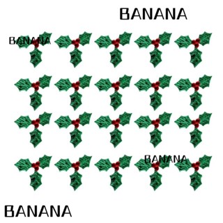 Banana1 ป้ายแท็ก ปักเลื่อม ลายใบไม้ เบอร์รี่ เบอร์รี่ สีเขียว 3.5 ซม. สําหรับตกแต่งคริสต์มาส 100 ชิ้น