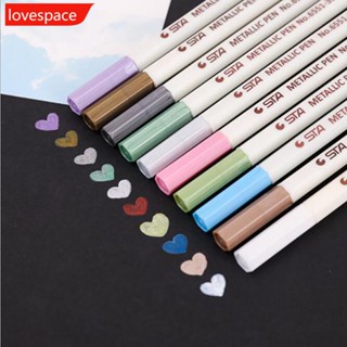 Lovespace ปากกามาร์กเกอร์ แปรงเมทัลลิก สีเมทัลลิก สําหรับวาดภาพตัวอักษร พู่กัน เพ้นท์บ้าน DIY การ์ดไดอารี่ โรงเรียน F7K6 1 ชิ้น