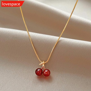 Lovespace ต่างหูสเตนเลส รูปเชอร์รี่ สีแดง เรียบง่าย สร้างสรรค์ เครื่องประดับ สําหรับผู้หญิง I3Y6