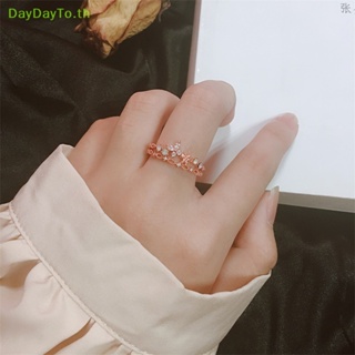 Daydayto แหวนแฟชั่น รูปดอกไม้ ใบไม้ ประดับพลอยเทียม ปรับขนาดได้ เครื่องประดับ สําหรับผู้หญิง ของขวัญ TH