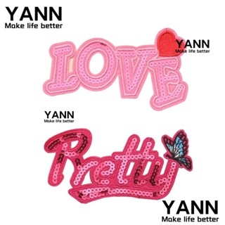 Yann1 แผ่นแพทช์ปักเลื่อม ลายตัวอักษรภาษาอังกฤษ "LOVE" 5.5x3 นิ้ว สีแดงกุหลาบ อุปกรณ์เสริม สําหรับหมวก 10 ชิ้น