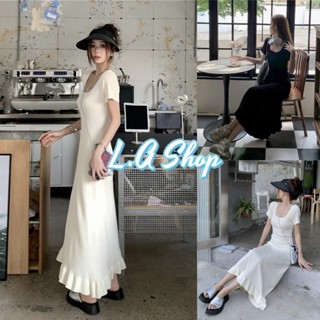 L.A Shop ​พร้อมส่ง ชุดเดรสไหมพรมสีพื้นแขนสั้น สไตล์เกาหลี "9A129" -C