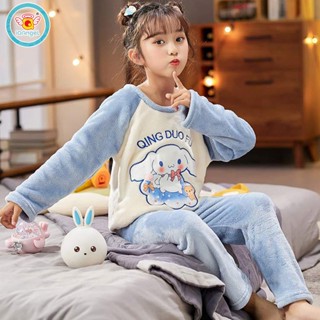 IQ Angel ชุดนอนผ้าสักหลาดอุ่นแขนยาวสำหรับเด็ก สาวน่ารักสตรอเบอร์รี่หมี/Kuromiตุ๊กตาขนแกะหนาเสื้อผ้าบ้าน