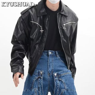 KYUSHUAD เสื้อแจ็คเก็ตหนังลำลองทรงสลิมสไตล์เกาหลีเหมาะกับการขี่มอเตอร์ไซค์