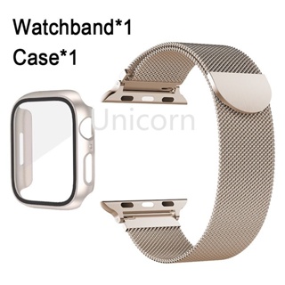 เคสกระจก และสายนาฬิกาข้อมือ โลหะสเตนเลส สําหรับ Apple Watch band 41 มม. 45 มม. 40 มม. 44 มม. 38 มม. 42 มม. iWatch 8 5 4 3 SE 6 7 Ultra 49 มม.