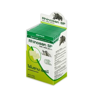[1ก=12ซอง] RHINOSAN SP Plaster พลาสเตอร์ บรรเทาปวด ไรโนซาน เอสพี กล่องละ 12ซอง ซองละ 10แผ่น