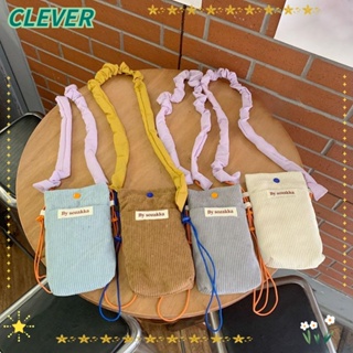 Clever กระเป๋าสะพายไหล่ ผ้าลูกฟูก ขนาดเล็ก แต่งหัวเข็มขัด สีพื้น สําหรับสตรี นักเรียน