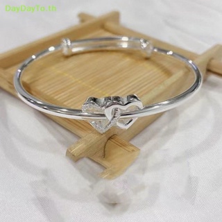 Daydayto สร้อยข้อมือกําไลข้อมือแฟชั่น รูปหัวใจคู่ ปรับได้ สีเงิน เรียบง่าย ของขวัญ สําหรับผู้หญิง เพื่อน เครื่องประดับ TH