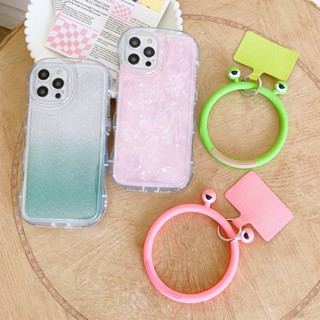 เคสโทรศัพท์มือถือ ซิลิโคนนิ่ม กันหาย ลายการ์ตูนกบ 3D พร้อมสายคล้อง และปะเก็นบักเกิล สําหรับห้อยโทรศัพท์มือถือ