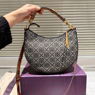 【พร้อมกล่อง】TB ใหม่ T MONOGRAM Mini Jacquard Crescent Moon กระเป๋าสะพายไหล่ แฟชั่นคลาสสิก