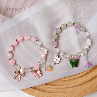 Yonger สร้อยข้อมือ ประดับลูกปัดคริสตัล รูปผีเสื้อ ขนาดเล็ก สไตล์เกาหลี สําหรับผู้หญิง