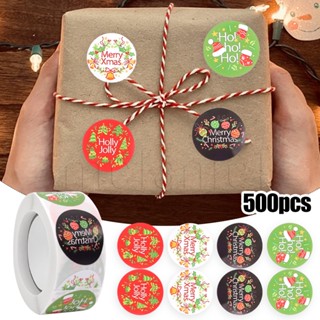 500 ชิ้น / ม้วน สติกเกอร์ Merry Christmas / ฉลากกาว อเนกประสงค์ / สติกเกอร์ฉลากบรรจุภัณฑ์ ชุดคริสต์มาส / ของตกแต่งเครื่องเขียนคริสต์มาส