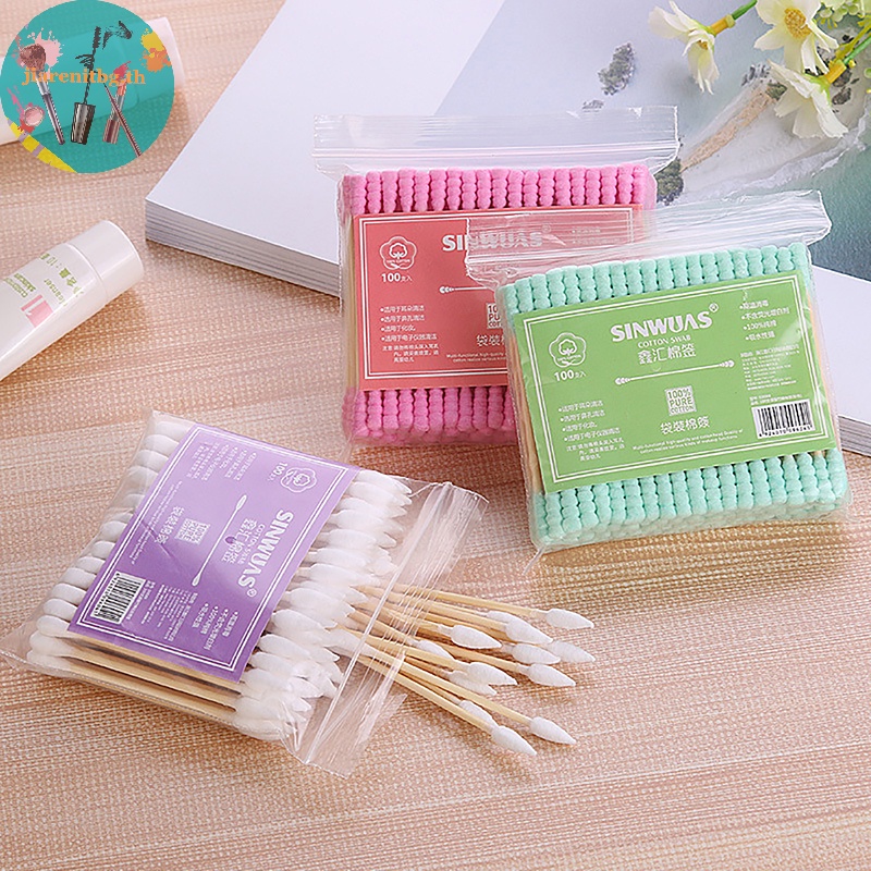 RENBG 100pcs Pack ผ้าฝ้ายคู่ผู้หญิงแต่งหน้า Cotton Buds Tip สําหรับไม้ Sticks หูจมูกทําความสะอาด Health Care เครื่องมือ TH