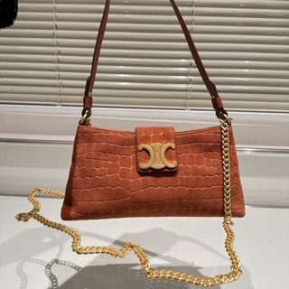 Ce-line WILTERN TRIOMPHE SOFT RETRO CHAIN Bag กระเป๋าสะพายไหล่ หนังวัวแท้ 100% สําหรับผู้หญิง