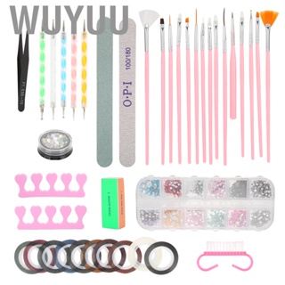 Wuyuu Nail Art Kit with Dotting Pen Tools Rhinestones Decoration File Brushes Striping Tapes Polishing Manicure DIY Set