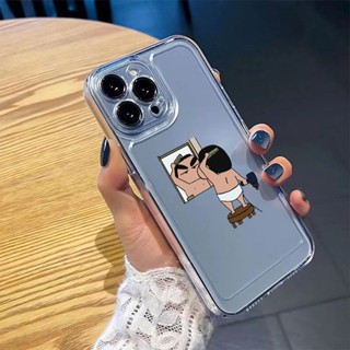 เคสโทรศัพท์มือถือแบบนิ่ม กันกระแทก ลายชินจังอวกาศ พร้อมหวี สําหรับ iPhone 15 14 13 12 11 X XR XS PRO MAX PLUS MINI