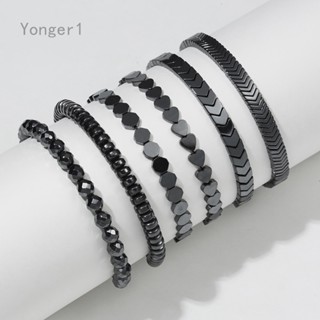 Yonger สร้อยข้อมือลูกปัดหินเฮมาไทต์ธรรมชาติ สีดํา ขนาดใหญ่ สําหรับทําเครื่องประดับ