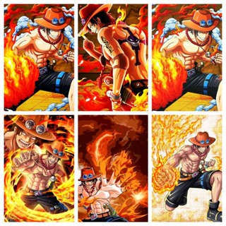 โปสเตอร์ผ้าใบ ลายการ์ตูนอนิเมะ One Piece Ace สําหรับตกแต่งผนังห้องนอน