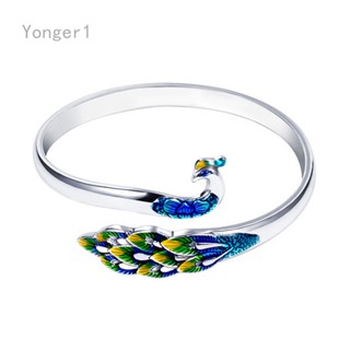 Yonger สร้อยข้อมือ จี้นกยูง สีสันสดใส เครื่องประดับแฟชั่น สําหรับผู้หญิง