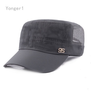 Yonger หมวกทหาร ผ้าตาข่าย ระบายอากาศ ปรับขนาดได้ แฟชั่นฤดูใบไม้ผลิ และฤดูร้อน สําหรับผู้ชาย