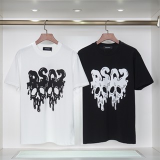 Fashion DSQ2 เสื้อยืดลําลอง ผ้าฝ้าย แขนสั้น พิมพ์ลายตัวอักษร Melting the letters of the ghostly สําหรับผู้ชาย และผู้หญิง