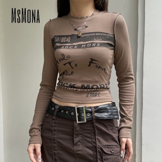 Msmona ใหม่ เสื้อยืดลําลอง แขนสั้น เข้ารูป พิมพ์ลาย เซ็กซี่ แฟชั่นสําหรับสตรี 2023