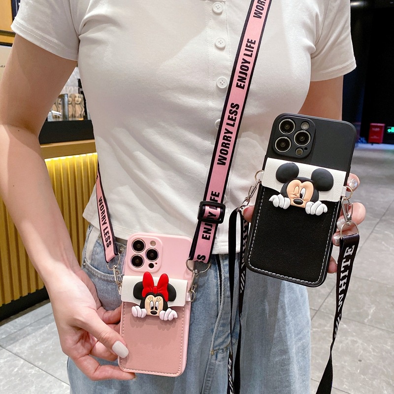 สําหรับ Xiaomi Redmi Note 13 12 11 10 9 8 Pro 12S 11S 10S 9S Redmi 14C 13C 12C 10C A3 A2 A1 Plus 9A 9C 9T เคสโทรศัพท์มือถือ ลายการ์ตูนมิกกี้ มินนี่เมาส์ พร้อมสายคล้อง สําหรับ
